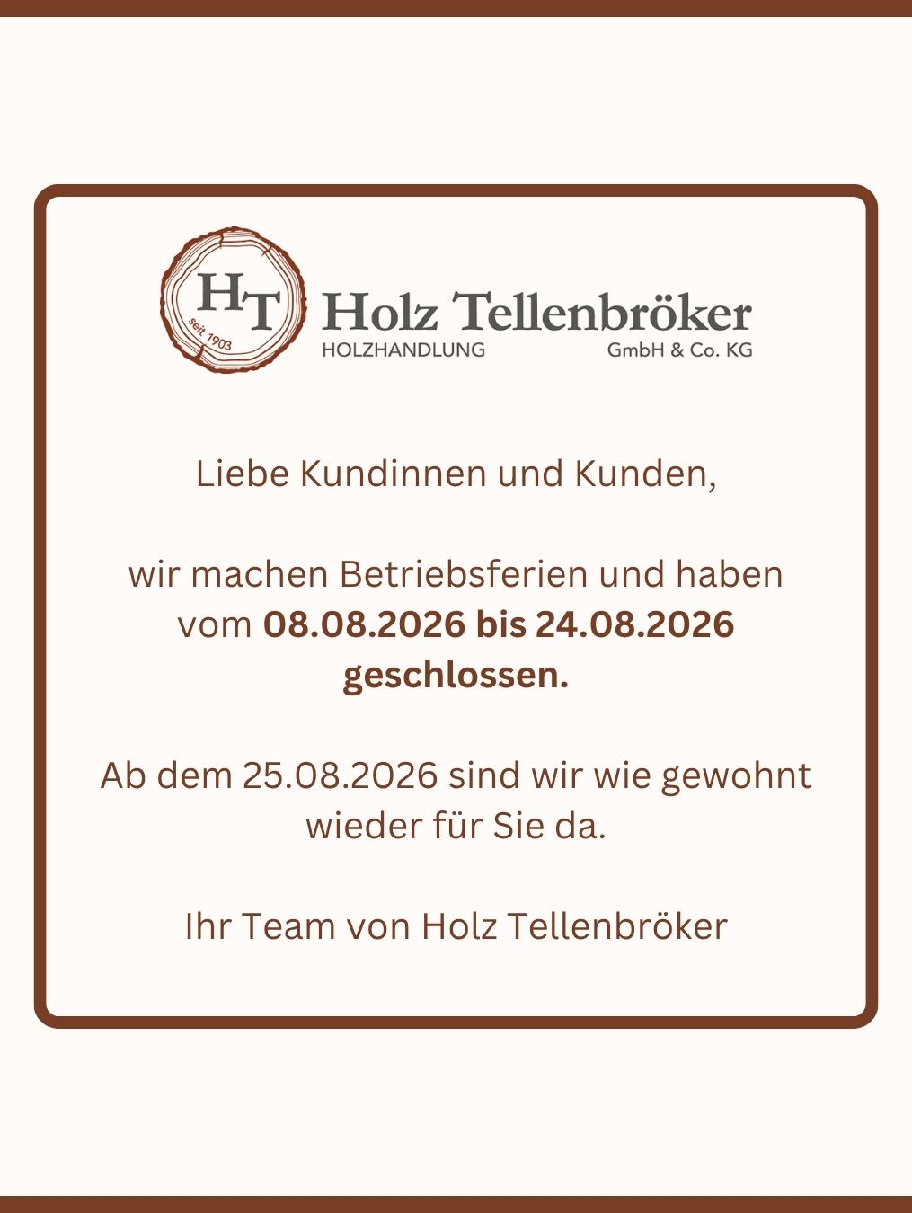 Hinweis Betriebsferien
